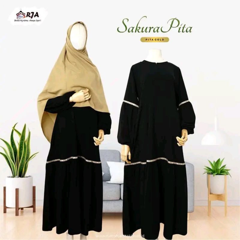 Gamis sakura hitam casual busui simpel