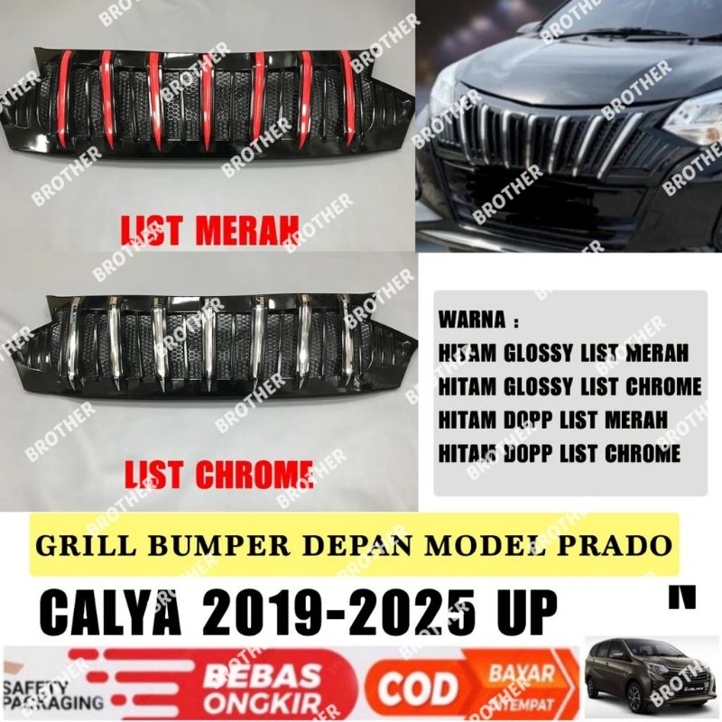 Grill Bumper Depan Calya 2019 2023 2024 2025 Prado Hitam List Merah - Chrome