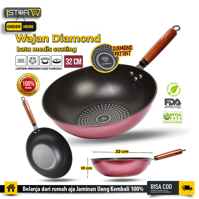 TKIS Wajan Penggorengan Anti Lengket Batu Medis Ukuran 32 CM TK-826