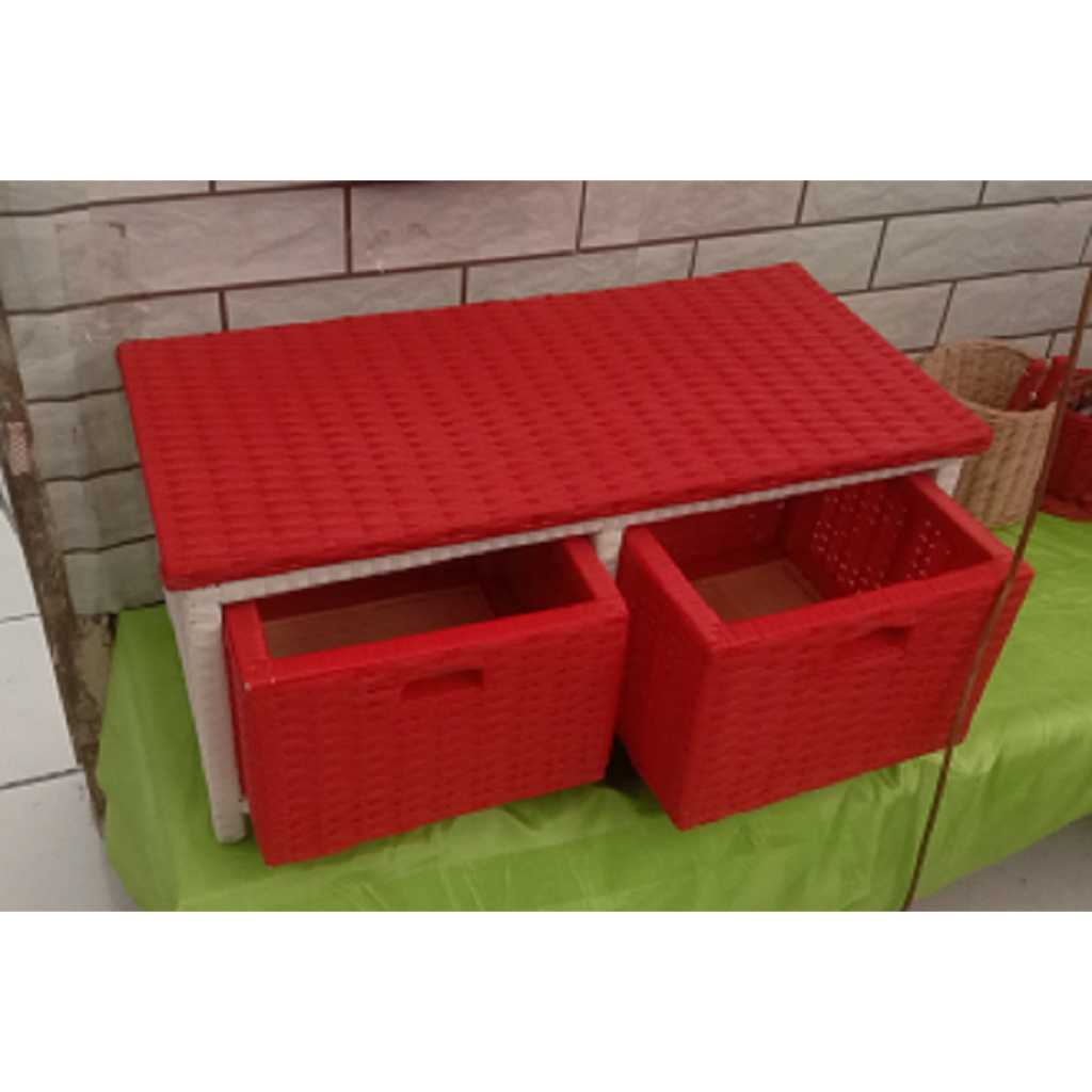 2 Susun menyamping Rak Lemari Laci Box Rotan Sintetis penyimpanan serbaguna kotak Basket rotan plast