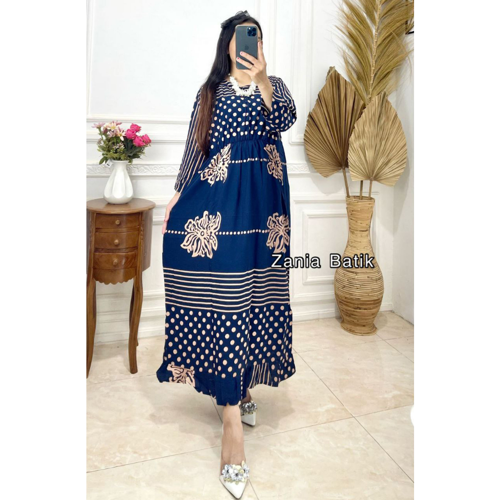 Daster Jumbo Ld 120 Lengan Panjang Kerut Karet Dada Kekinian Rayon Tebal Busui Resleting Depan