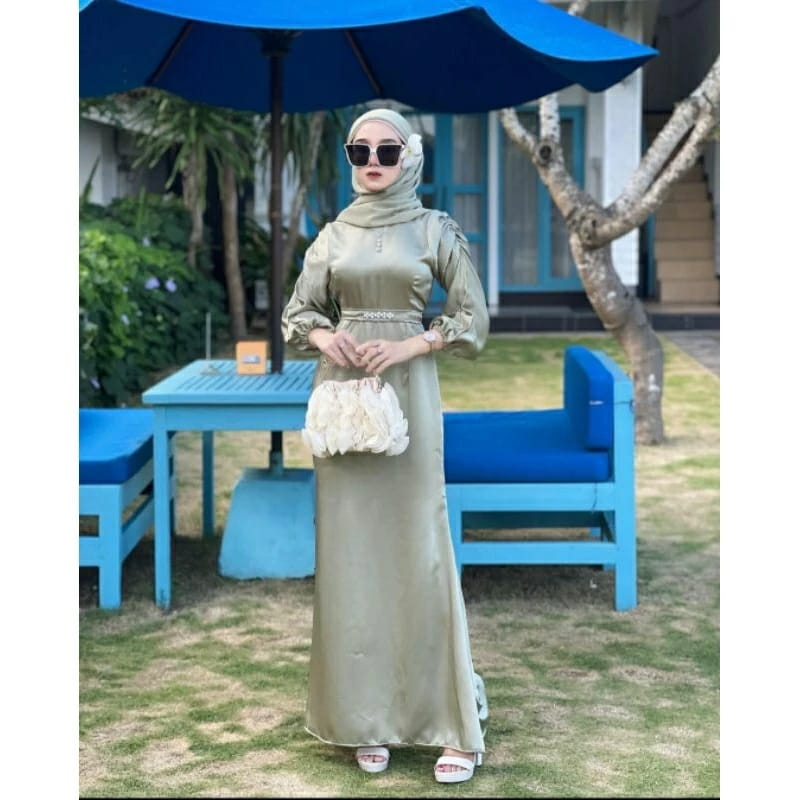 Dress Simple Dan Elegan Termurah Ranjani Dress Satin Silk Premium Gamis Lebaran Gamis polos Gamis Dengan Belt Payet By Filoesa Store