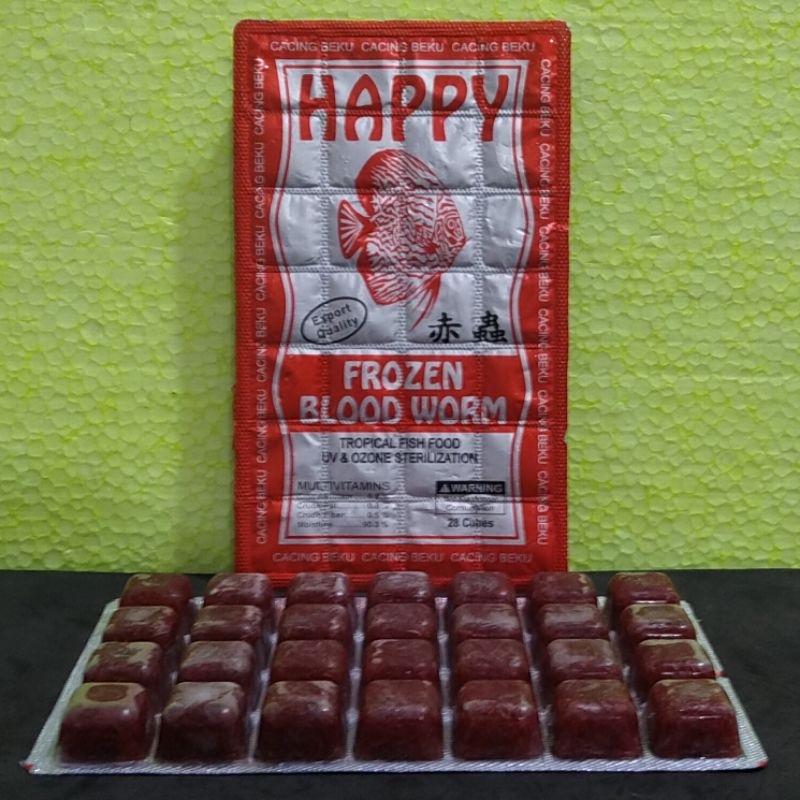 Cacing Beku Happy Bloodworm 100gr (Pengiriman Khusus Instant) / Cacing Darah pakan Ikan Beku