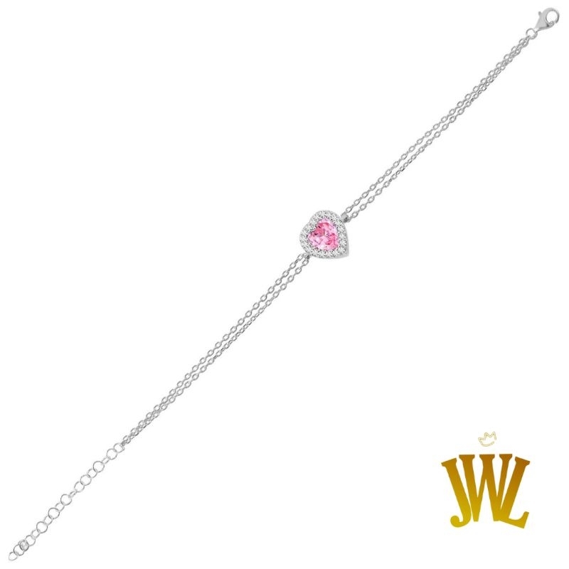 Jewellant - Gelang Hati Batu Perak dan Berlian, Gelang Wanita Perak Silver 925 Asli,  Diamond Mounted Heart Bracelet