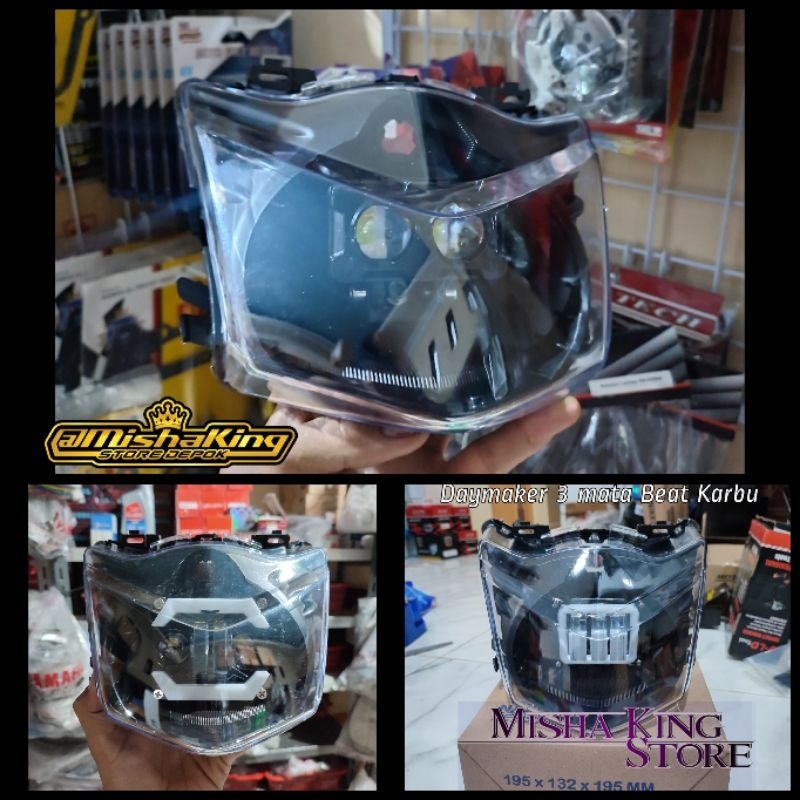 lampu honda beat karbu led tembak terbaru super terang 3 mata 2 lensa predator 4 lensa jauh dekat bi