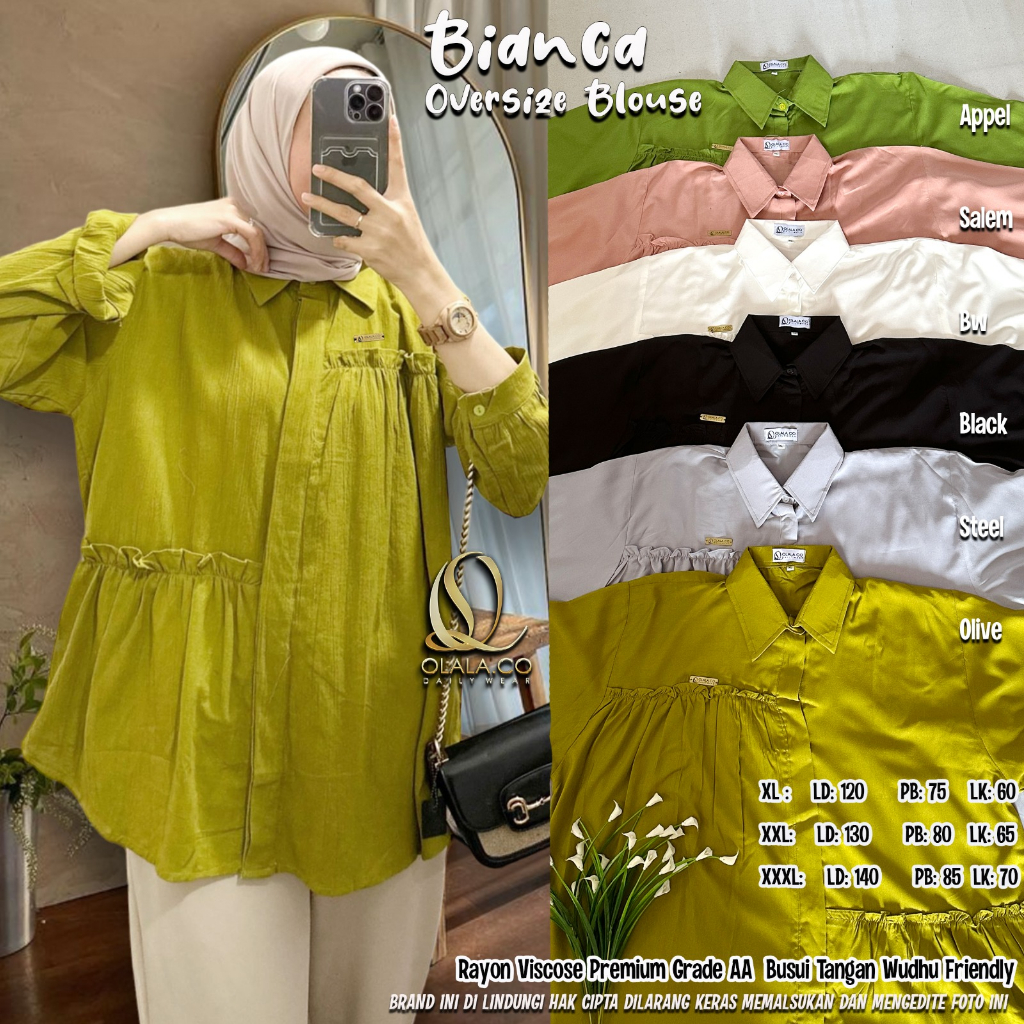 Bianca Oversize | ld 120-130-140 | Ori by OLALA | Premium Rayon Viscode | Atasan kemeja blouse wanit