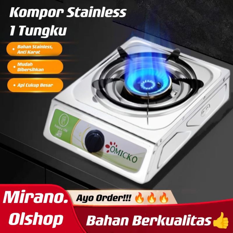 Kompor Gas 1 Tungku Stainless Anti Karat / Kompor Gas Api Besar / Kompor Stainless 1 Tungku Berkuali