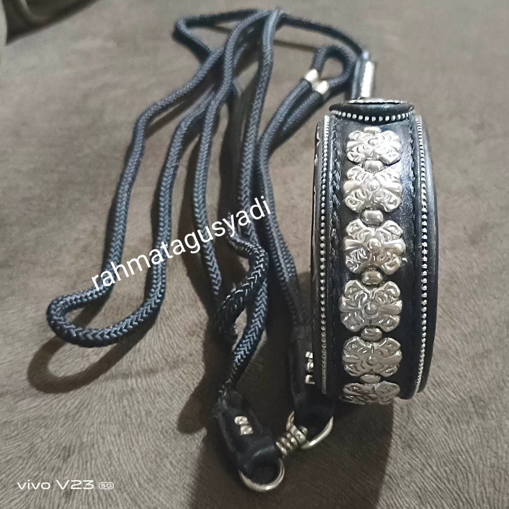 FULSET KALUNG DAN TALI ANJING BERBURU ASLI KULIT UK. 35 S/D 40 CM