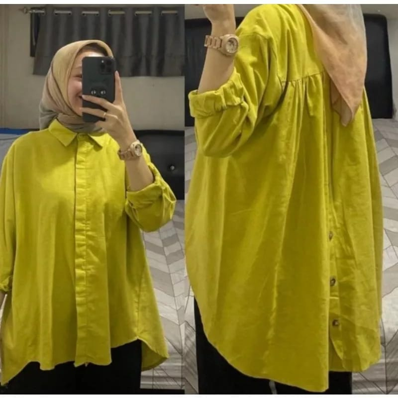 Bdg.Grosir Naya shirt  Kemeja Linen wanita- Kemeja wanita kancing depan belakang
