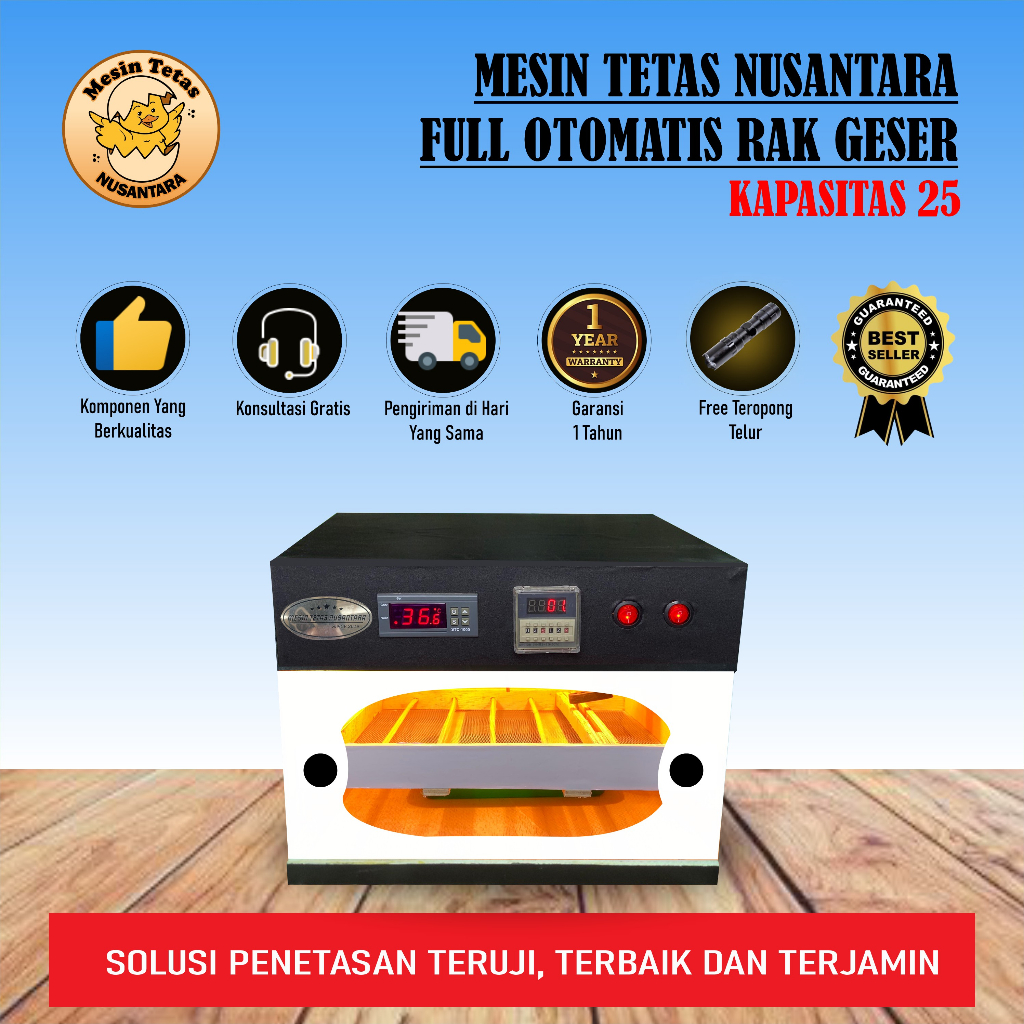 NUSATECH Mesin Tetas Incubator Full Otomatis Kap. 25 Butir Telur Rak Roller Penetas Telur Otomatis