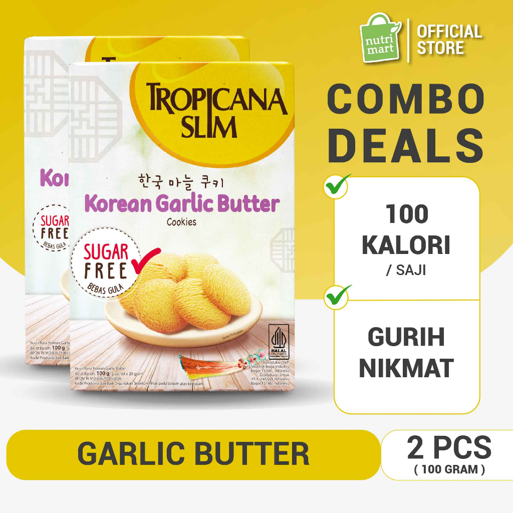 

Twin Pack - Tropicana Slim Korean Garlic Butter Cookies (5 Sch) - Cookies Bebas Gula 100 Kalori