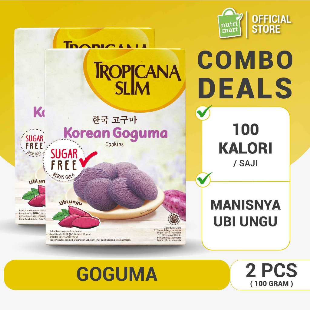 

Twin Pack - Tropicana Slim Korean Goguma Cookies (5 Sch) - Snack Biskuit Diet Rendah Kalori Bebas Gula