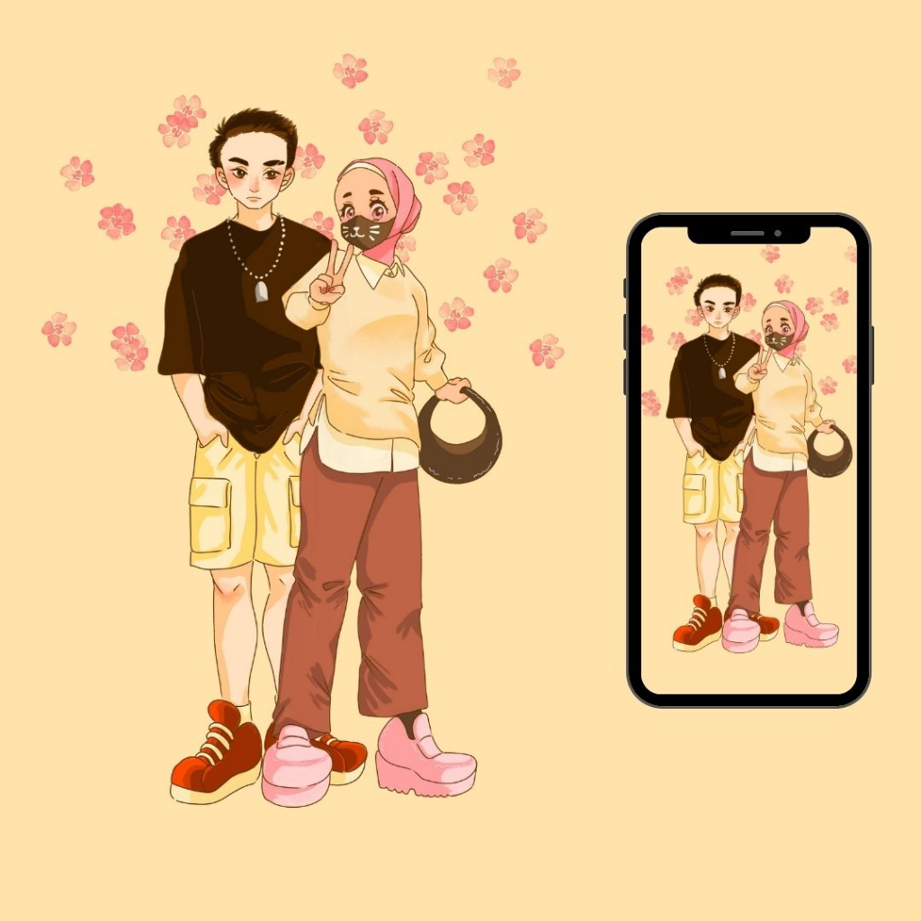 (Soft File Only) Gambar Ilustrasi Kartun Anime Wajah dan Full Body Portrait/Couple/Wisuda