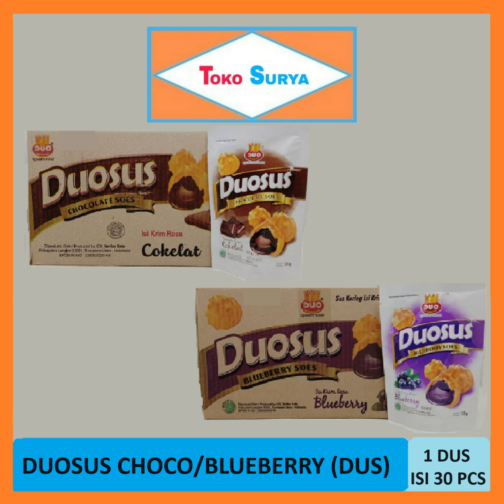 

DUOSUS Blueberry/Chocolate Soes Kue Isi Krim Rasa Cokelat/Blueberry (Dus)