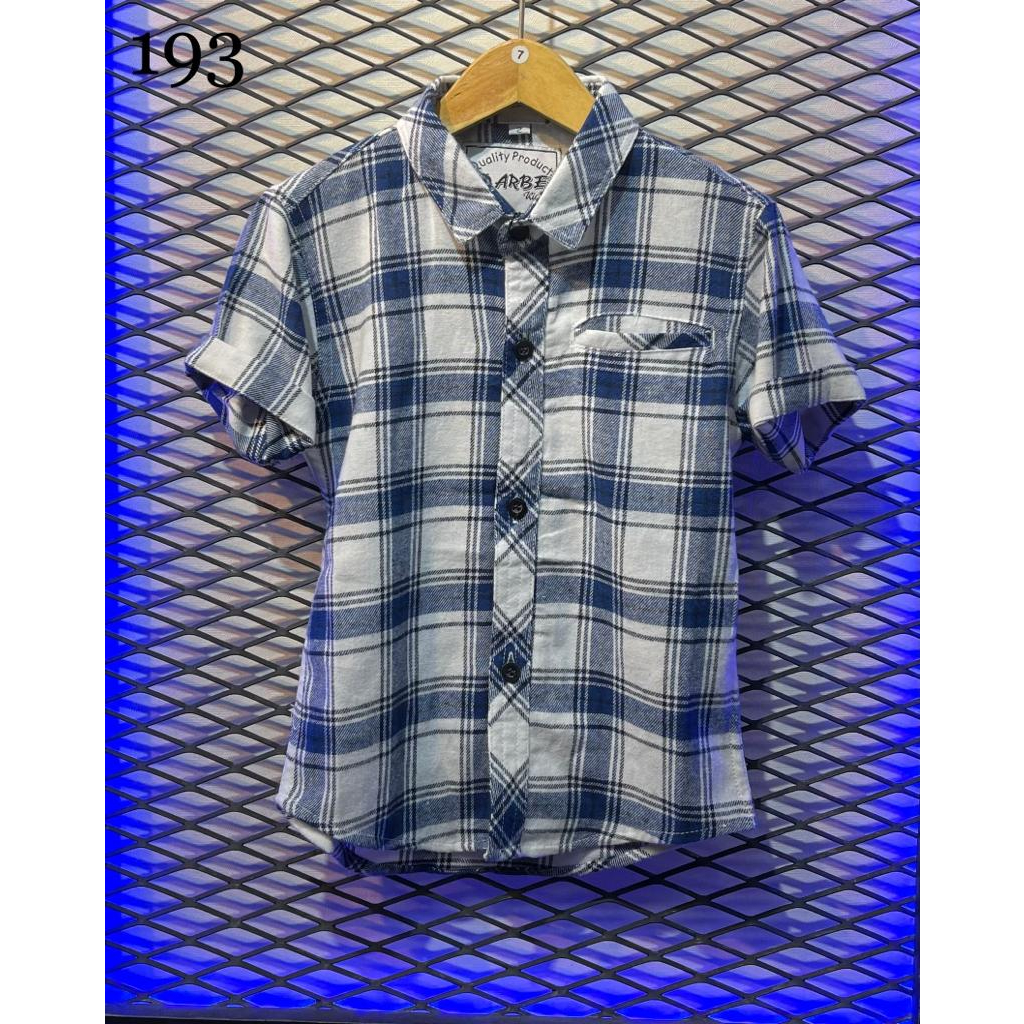 Baju kemeja lengan pendek anak laki laki bahan flanel kotak-kotak 193 umur anak 2 tahun sampai 13 ta