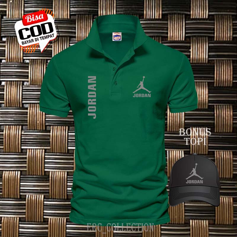 Kaos Polo Shirt Jordan Kiri Kanan Text Silver GRATIS TOPI..... /Baju Kaos Kerah Pria & Wanita Premiu