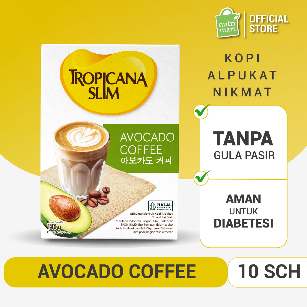 

Tropicana Slim Avocado Coffee 10 Sachet - Kopi Susu Nikmat Tanpa Gula Pasir