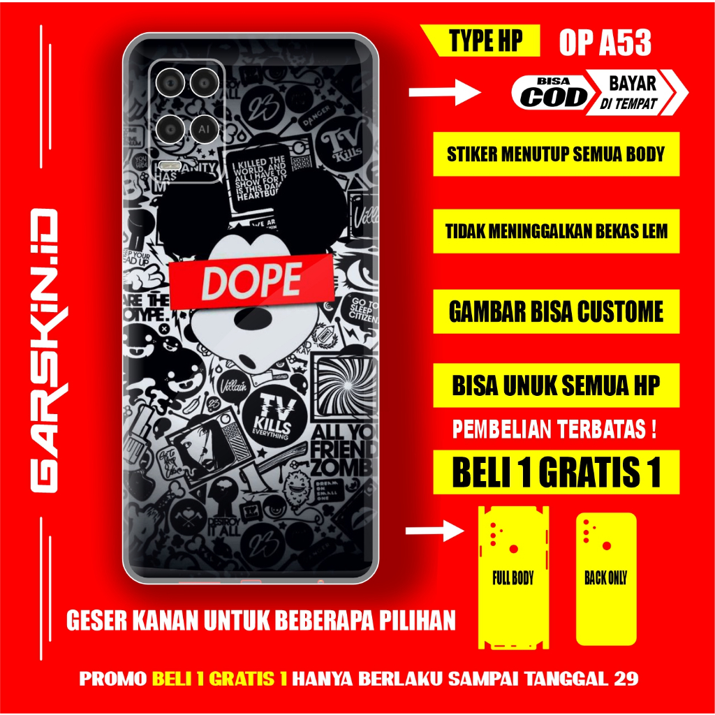 GARSKIN OPPO A53 AKSESORIS CASING PELINDUNG HP OPPO ORIGINAL GRASKIN A53 FULLBODY SKIN PROTEC DESAIN