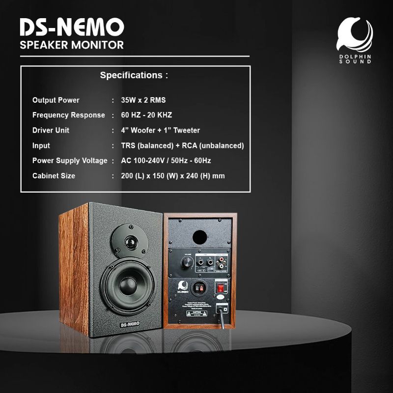 Dolphin Sound DS-NEMO 4" BOOKSELF STEREO New Release Speaker Monitor