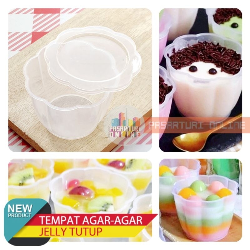 [12 pcs] TEMPAT AGAR-AGAR TUTUP Pelangi / Cup Puding Jelly Pudding Bunga