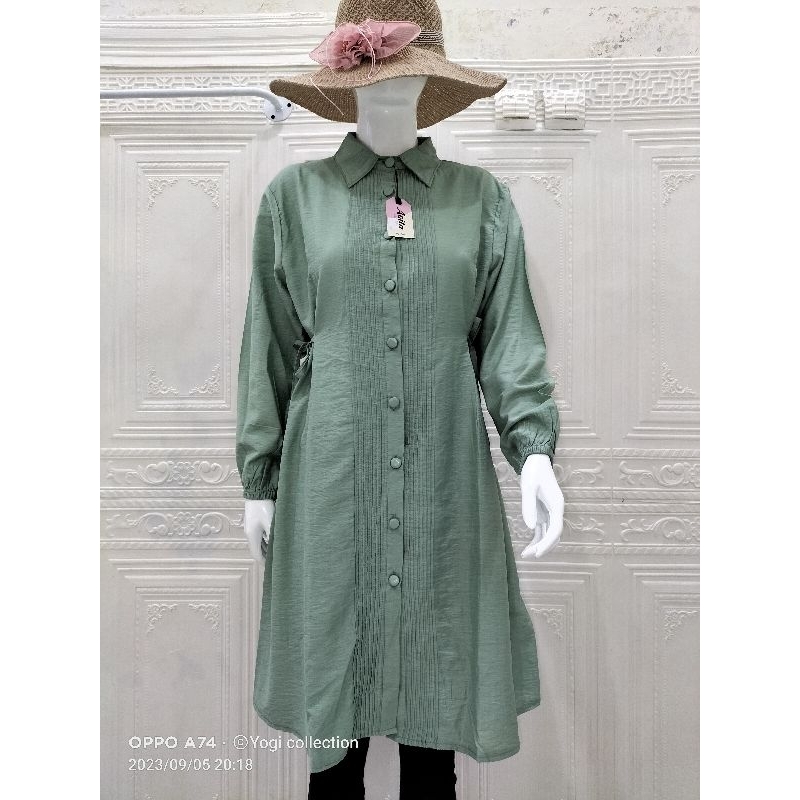 Tunik polo linen tali samping kiri kanan