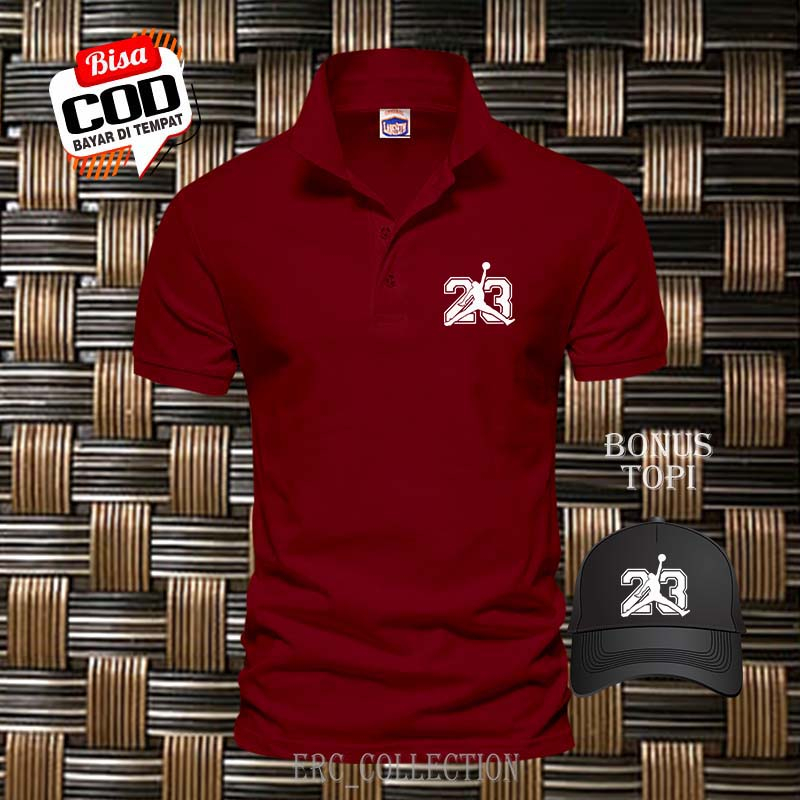 New .. Shirt Kaos Polo Jordan 23 Putih Free Topi / Baju Kaos Kerah Pria & Wanita Premium Quality