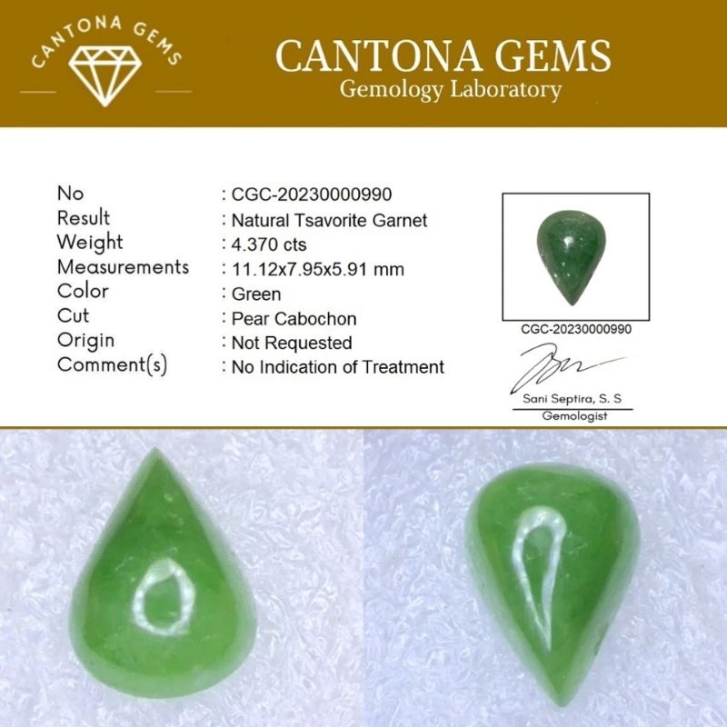 NATURAL TSAVORITE GARNET 4.370 CTS HQ