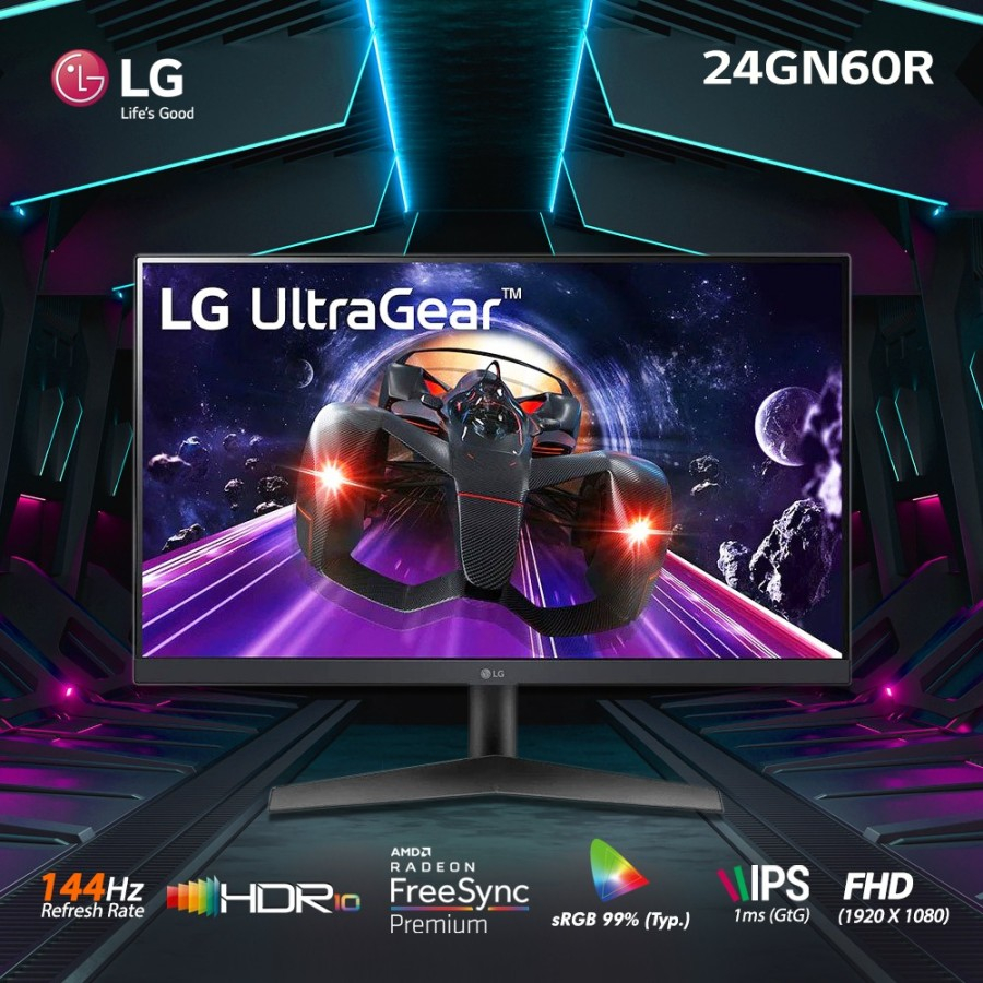 MONITOR LG 24GN60R-B UltraGear FHD IPS 24 INCH 1ms 144Hz HDR FreeSync
