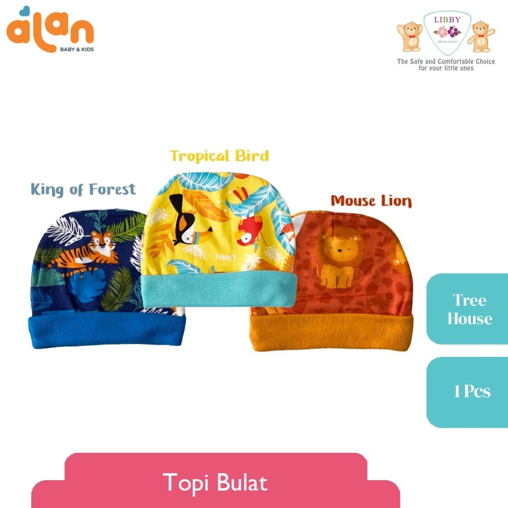 Alan Baby Kids -  LIBBY Topi Bulat Newborn Motif Tree House (3pcs) - LB-TNBBP