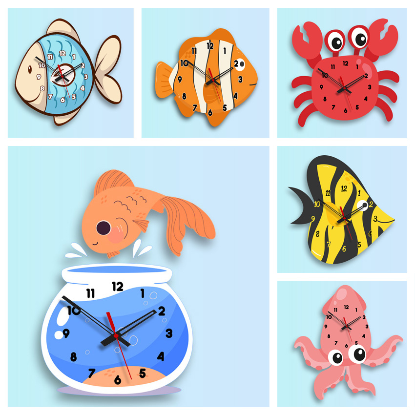 Dinding Karakter Nemo Jam Dinding Karakter Ikan Nemo dan Hewan Air Laut Kepiting Cumi Gurita Nemo Ik