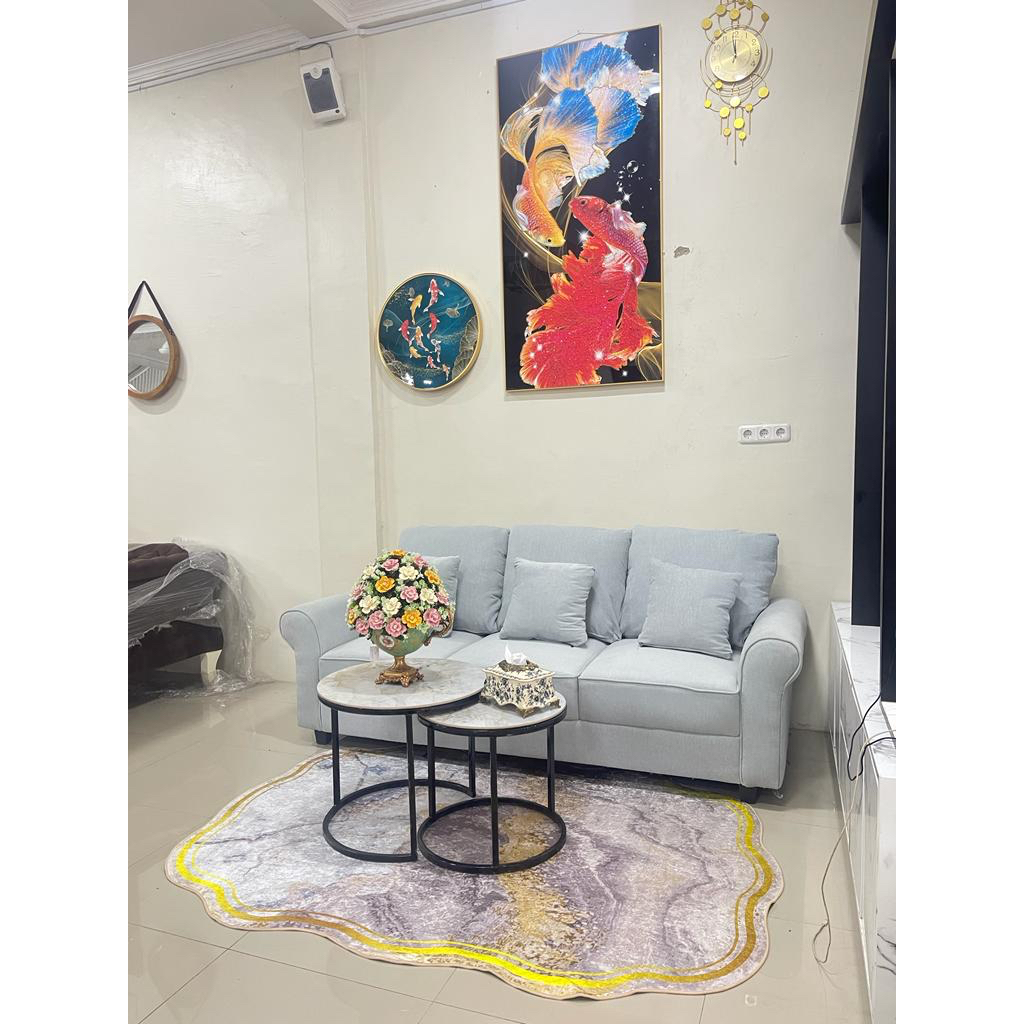 sofa retro dudukan 3 set meja twin granit