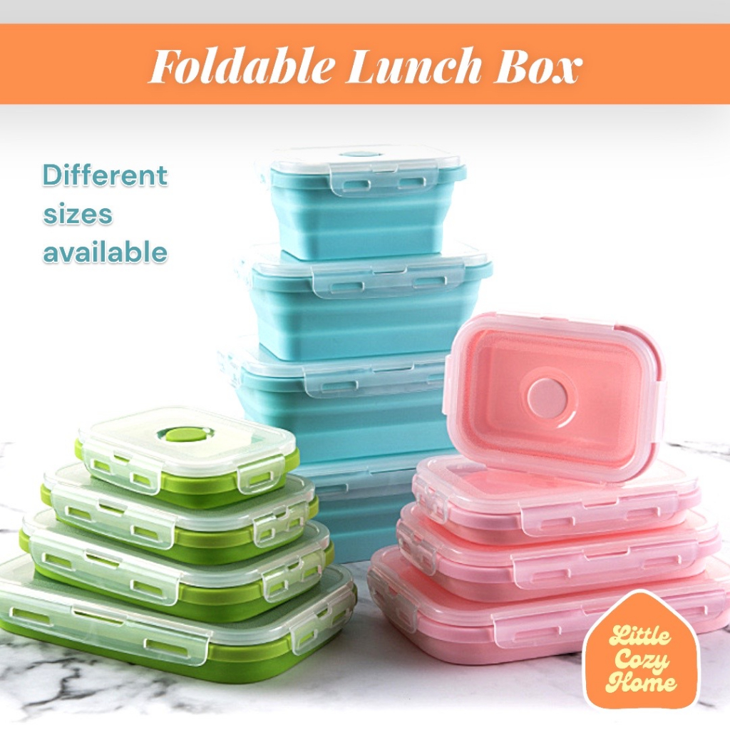 Foldable Lunch Box / Kotak Makan Lipat Satuan Eceran Expandable Bahan Container Silicone Lunch Box / Wadah Makan Lipat Silikon Praktis Mudah Dibawa Bekal Bento Box Food