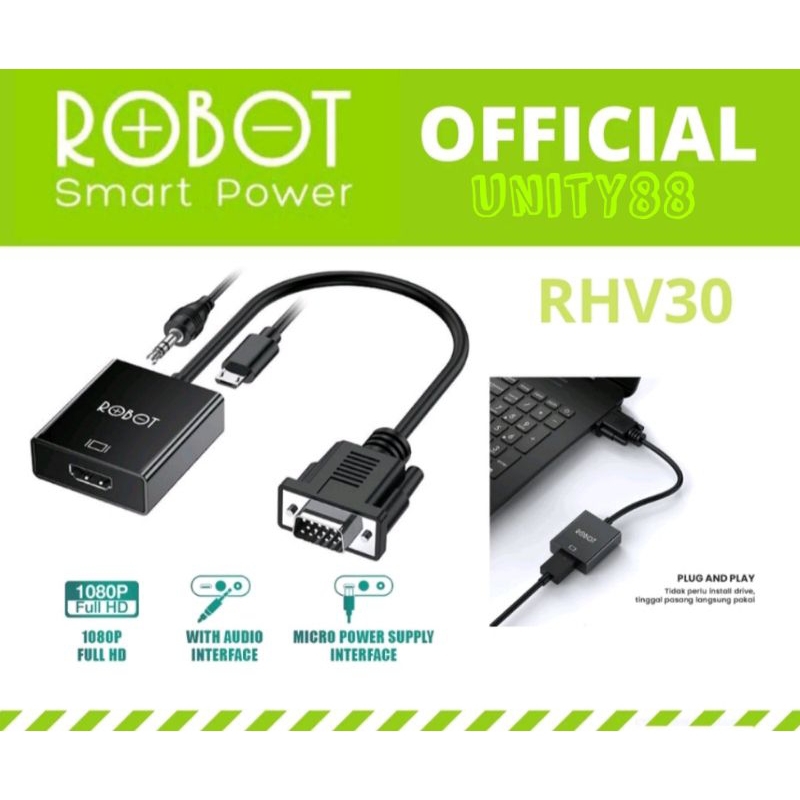 ROBOT RHV30 ADAPTOR VGA KE HDMI 1080P (DENGAN AUDIO & POWER SUPPLY)