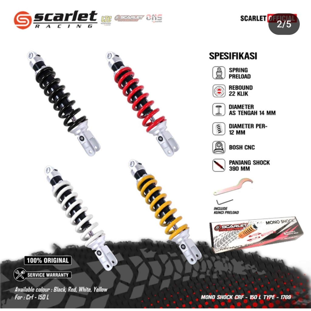 SHOCK SHOCKBREAKER BELAKANG SETELAN MOTOR KLX 150 BF D TRACKER CRF 150 L SCARLET RACING