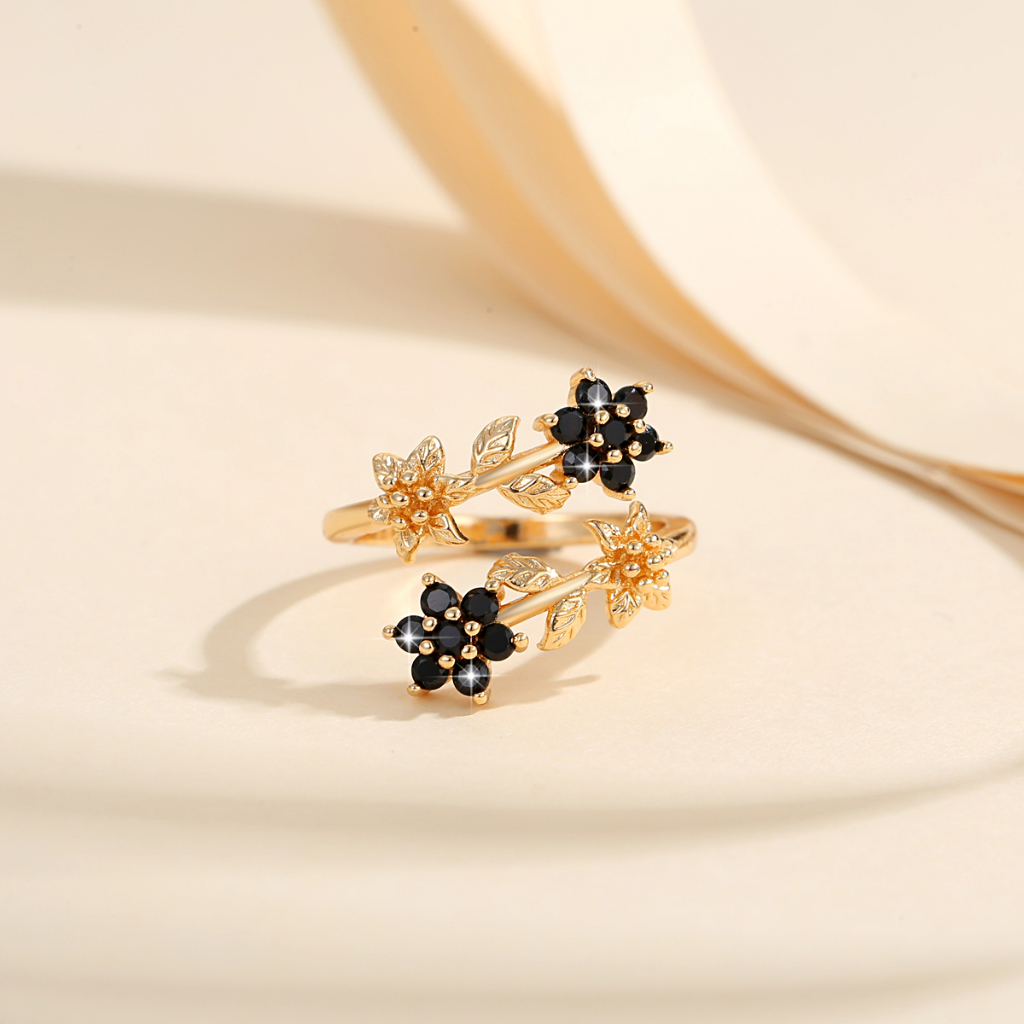 Lanmi Jewelry Cincin Emas Daisy Kecil Bunga Cincin Terbuka Pernikahan Cincin Perhiasan LM027