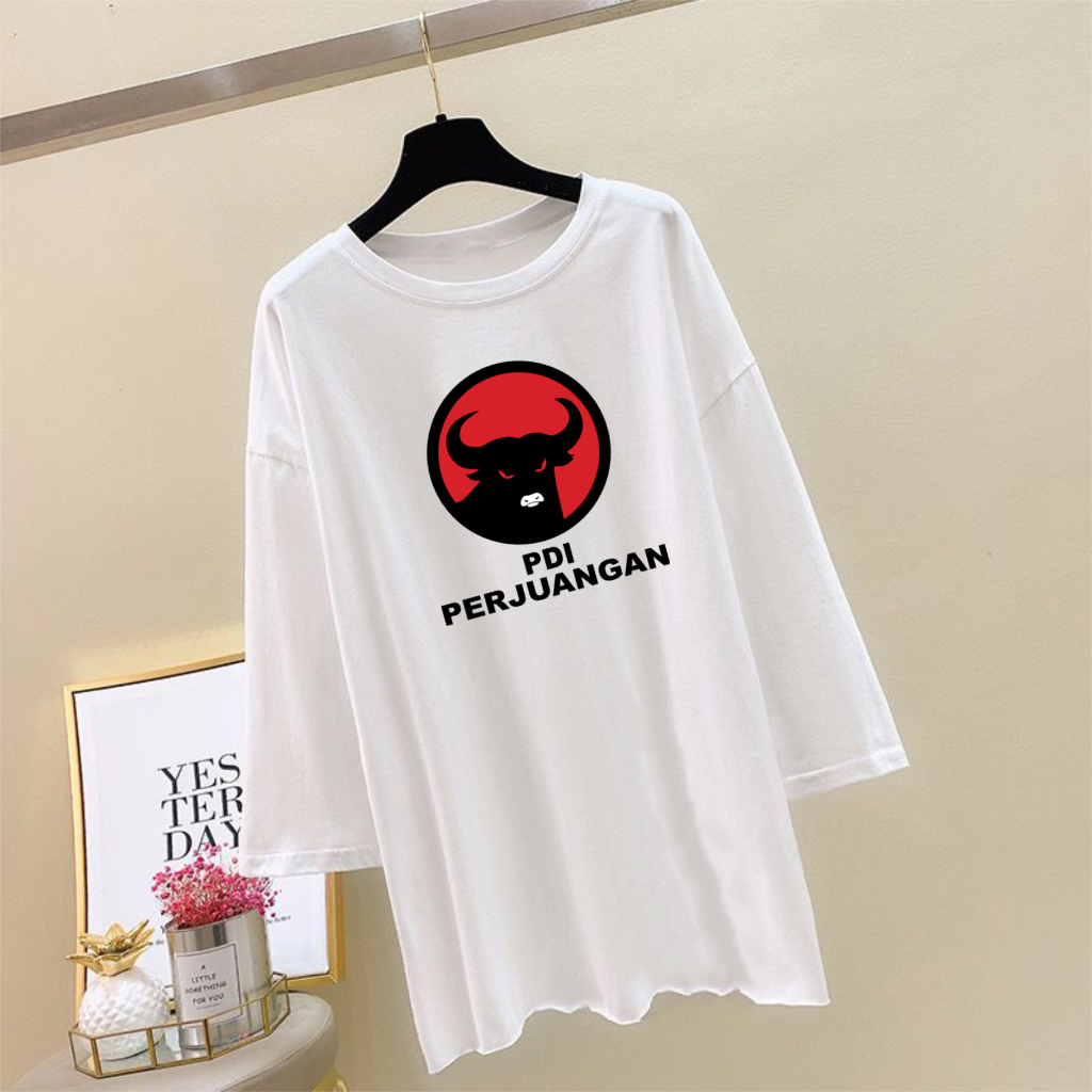 KAOS OVERSIZE PDI PERJUANGAN WANITA TOP HIJAB BASIC OOTD MUSLIM