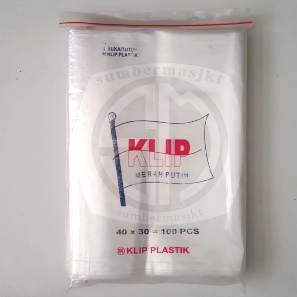 Plastik Klip PE Merah Putih 30x40 cm / Ziplock / Plastik Obat 100pcs