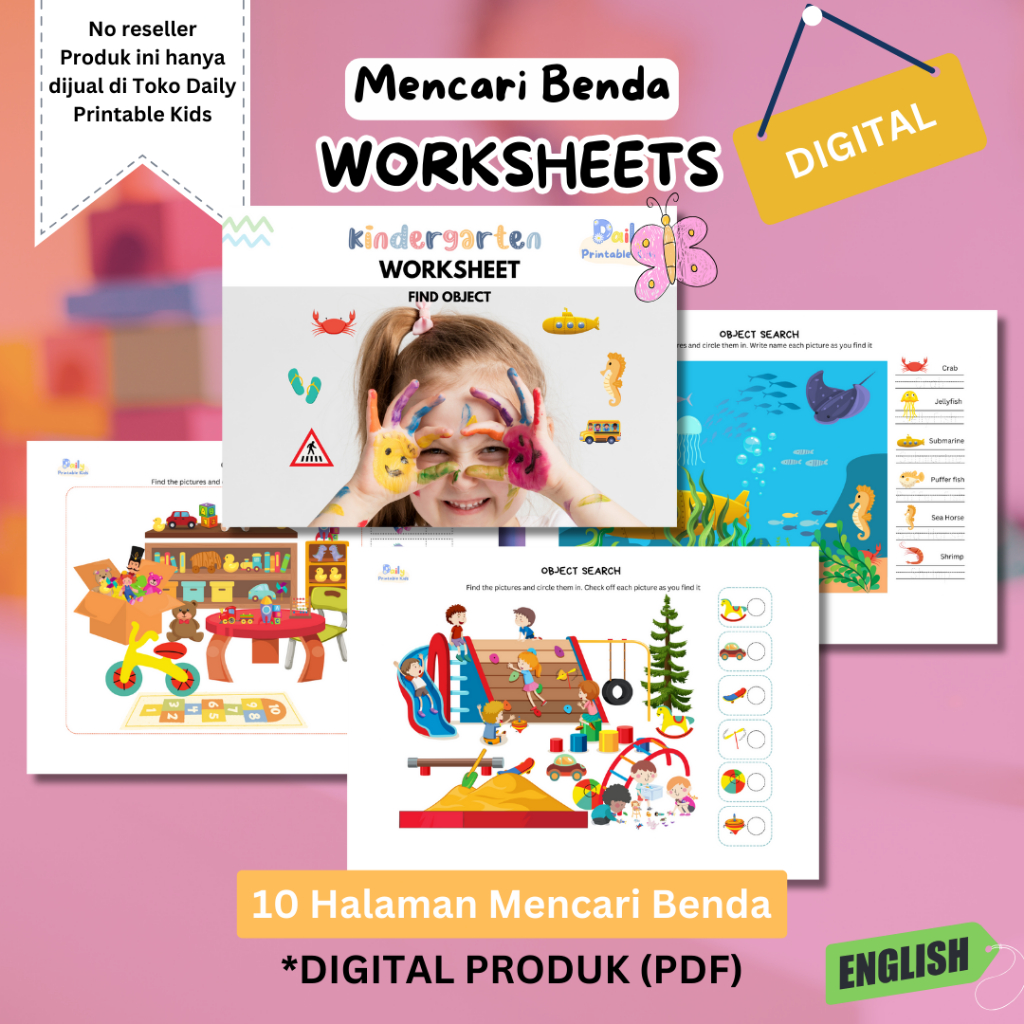 Printable Lembar Kerja Aktivitas Worksheets Anak 2 3 4 5 Tahun Seri Mencari Objek