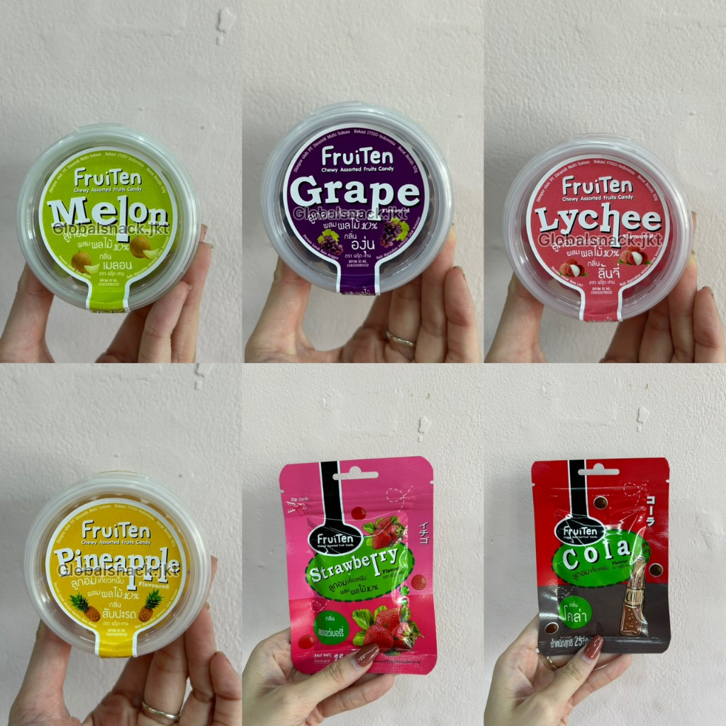 

FRUITEN CHEWY ASSORTED FRUIT CANDY STRAWBERRY / COLA / LYCHEE / MELON / GRAPE / PINEAPPLE