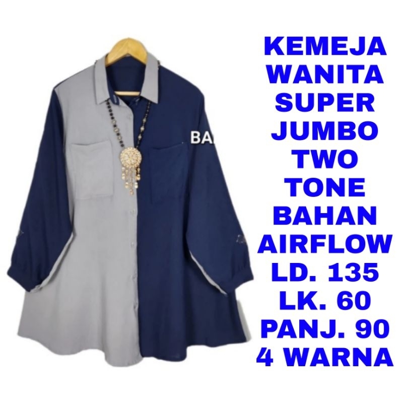 WK TUNIK KEMEJA KERAH WANITA SUPER JUMBO LD. 135 BAJU ATASAN LENGAN PANJANG