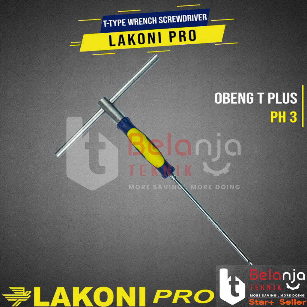 Lakoni Pro T-Type Wrench Screwdriver PH3 Obeng T Plus PH 3 Kunci Sok T
