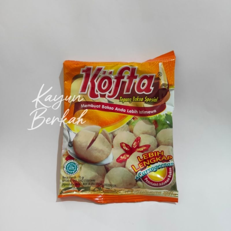

Tepung penstabil adonan bakso KOFTA 35g cukup 1 sachet untuk 1 kg daging baso jadi garing dan kenyal