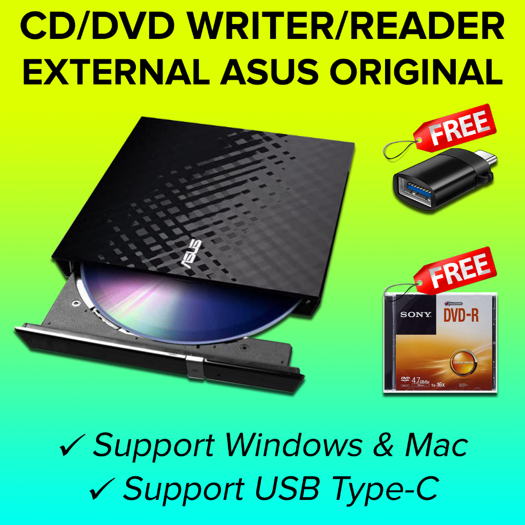 Asus Eksternal External USB DVD CD RW ROM ROOM DVDRW Writer Burner Reader Slim Optical Drive Ekstern