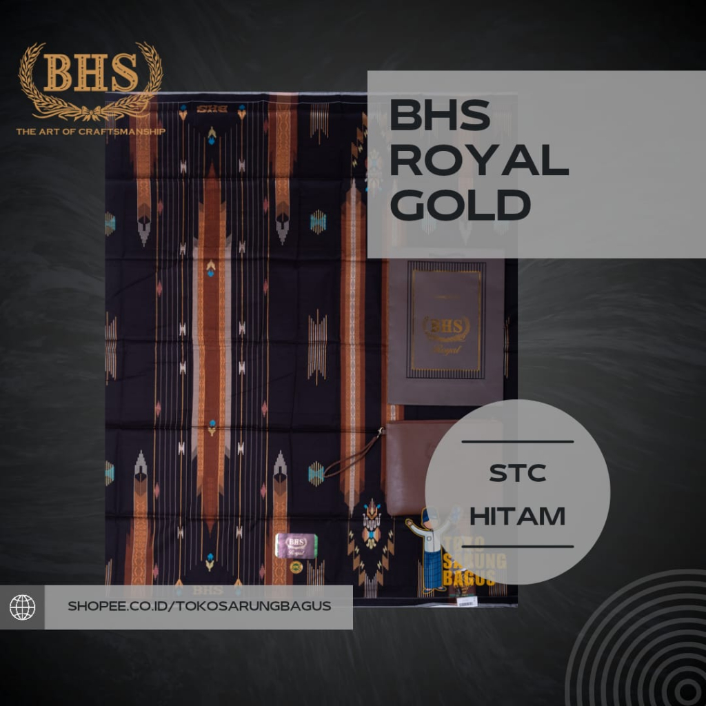 Sarung BHS Royal Gold Motif Songket Tradisional Crepe STC Warna Hitam