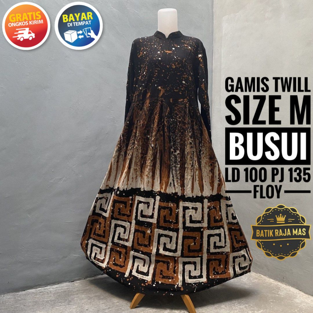 Baju Gamis Muslimah Wanita Remaja Dewasa Twill Ori Pekalongan Busui Resleting Depan Motif Batik Abst