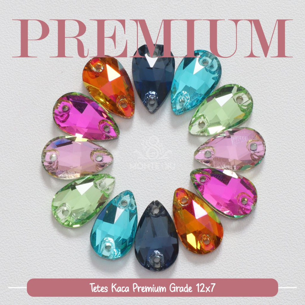 Monte Manik Mote Beads Borci Payet Tetes Mata Kaca Premium Grade 12x7 Kristal Jahit Kecil Murah bisa