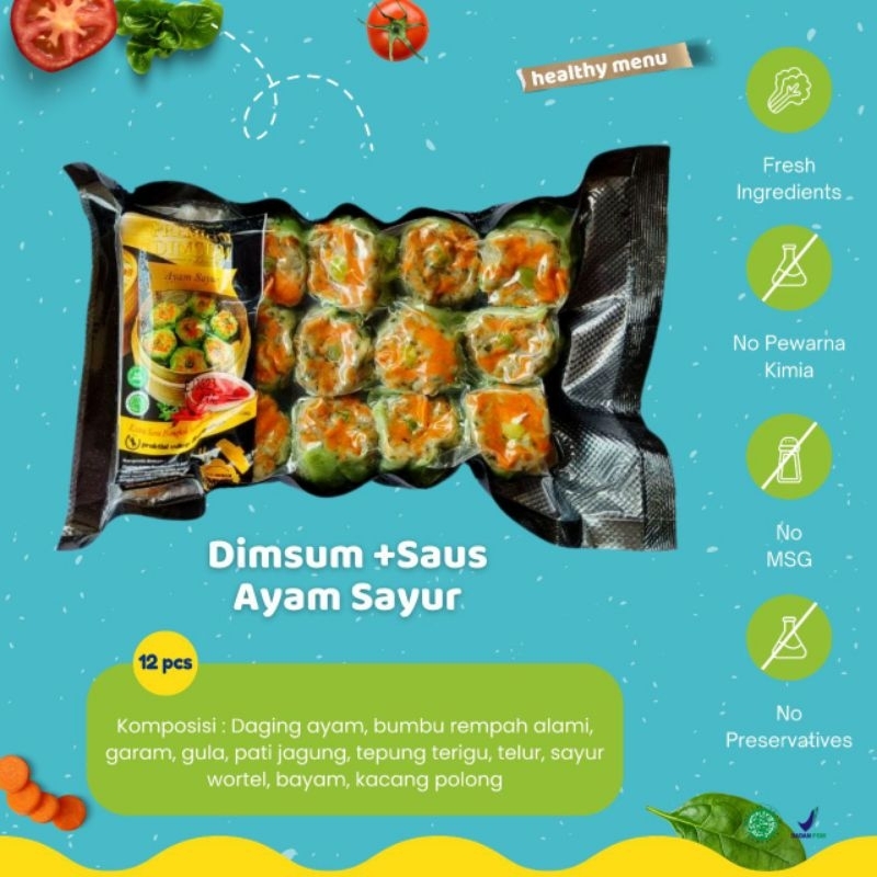 

Dimsum Ayam Sayur+Saus Pelangi Anak/Halal/Tanpa MSG,Pengawet dan Pewarna Buatan