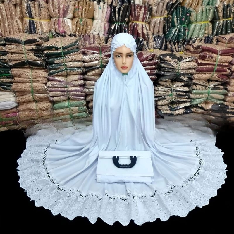 MUKENA AISYAH PUTIH//MUKENA DEWASA PUTIH POLOS RENDA KATUN