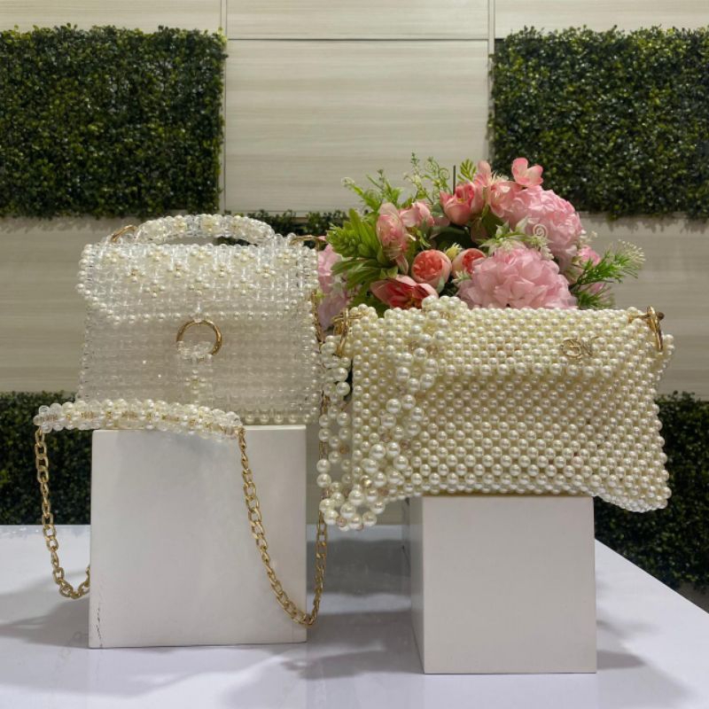 Tas Manik Kristal Mutiara Handmade