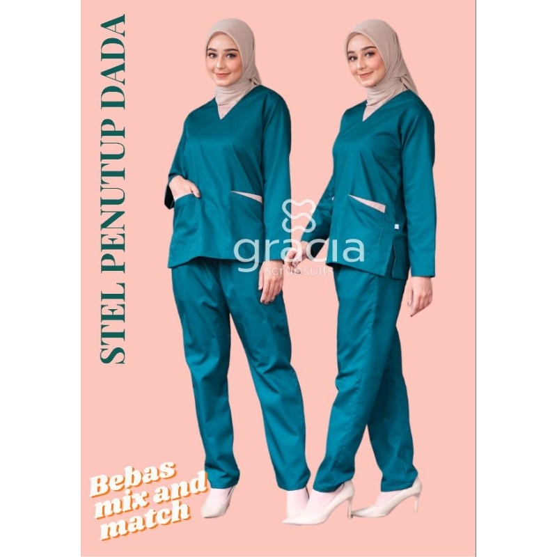 GRACIA SCRUBSUITS - baju jaga / baju ok / oka / scrub jaga malam jamal list warna penutup dada MURAH